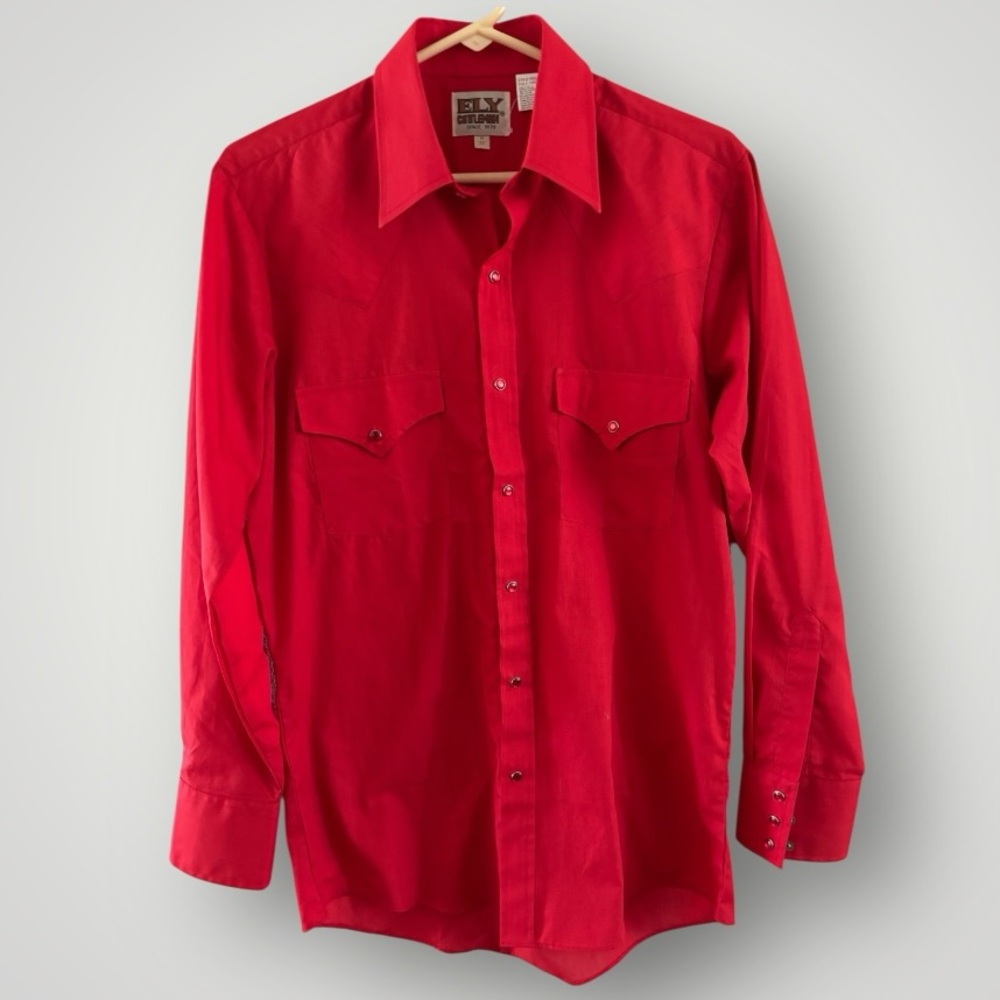 Ely Cattleman Red Button-Up Western Cowboy Shirt Pearl Snaps Size S
